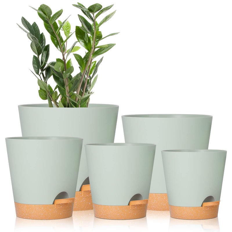 GARDIFE Plant Pots 7/6.5/6/5.5/5 Inch Self Watering Planters with Drainage Hole  Plastic Flower Pots  Nursery Planting Pot for All House Plants  African Violet  Flowers  and Cactus Green - Image 1